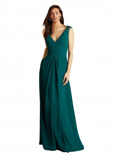 Open Back Soft Chiffon & Lace V-Neck Long Sleeveless Bridesmaid Dress Toowoomba