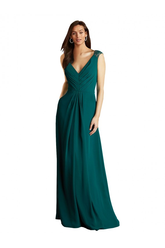 Open Back Soft Chiffon & Lace V-Neck Long Sleeveless Bridesmaid Dress Toowoomba
