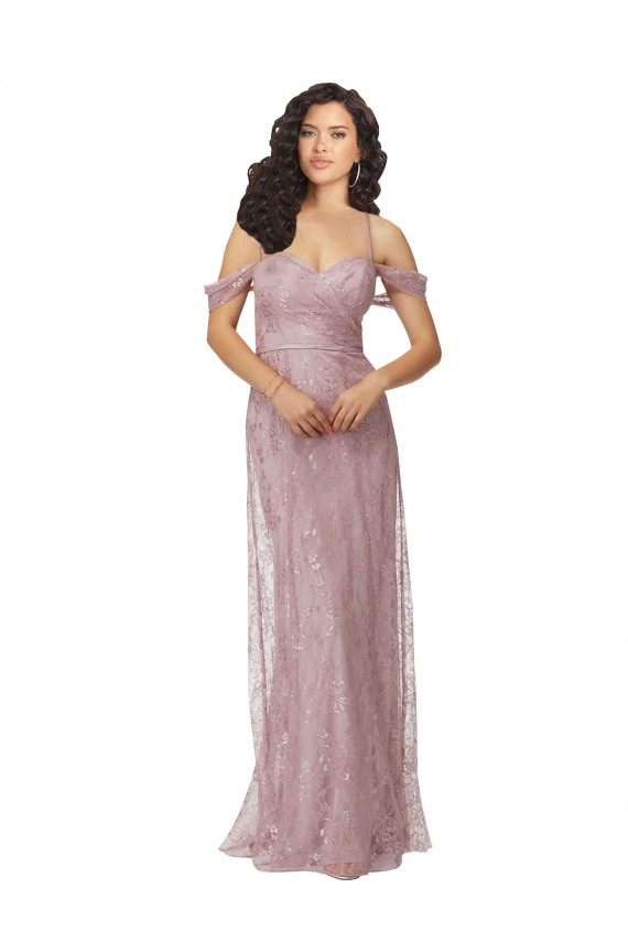 Keyhole Back Lace Off the Shoulder Long Sleeveless Bridesmaid Dress Toowoomba