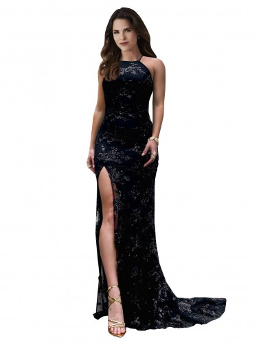 Open Back Lace High Neck Long Sleeveless Black Tie Evening Gown / Prom Dress / Bridesmaid Dress Toowoomba