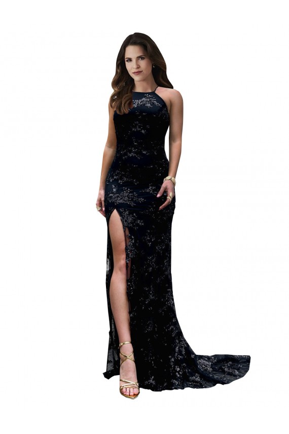 Open Back Lace High Neck Long Sleeveless Black Tie Evening Gown / Prom Dress / Bridesmaid Dress Toowoomba