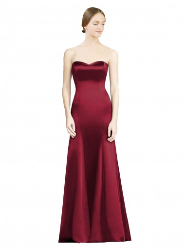 Burgundy Satin Sweetheart Long Sleeveless Bridesmaid Dress Toowoomba