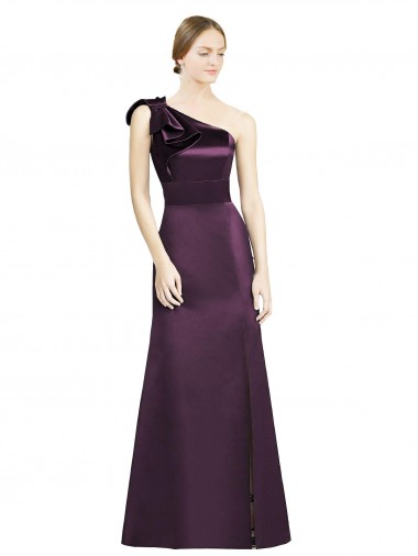 Grape Satin One Shoulder Long Sleeveless Bridesmaid Dress Toowoomba