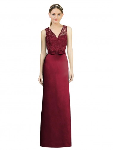 Satin & Lace V-Neck Long Sleeveless Bridesmaid Dress Toowoomba