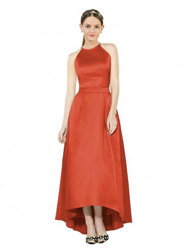 Satin Halter Neck Sleeveless High Low Bridesmaid Dress Toowoomba