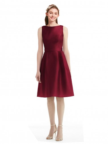 Satin Bateau Neck Knee Length Sleeveless Bridesmaid Gown Toowoomba