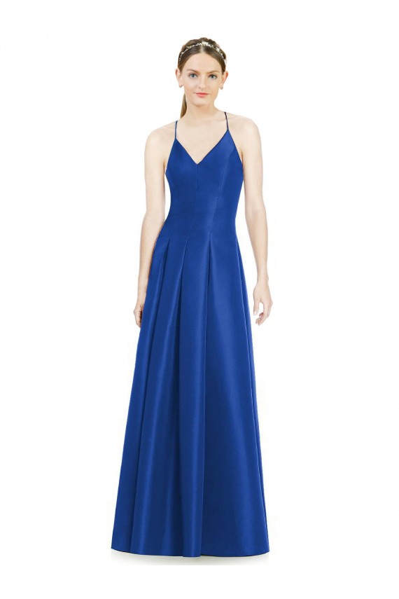 Open Back Satin Spaghetti Straps Long Sleeveless Bridesmaid Dress Toowoomba
