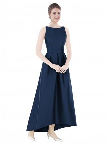 Satin Bateau Neck Long Sleeveless High Low Bridesmaid Dress Toowoomba