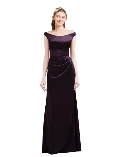 Satin Off the Shoulder Long Cap Sleeves Bridesmaid Dress Toowoomba