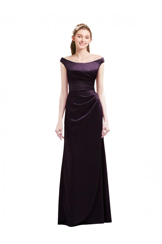 Satin Off the Shoulder Long Cap Sleeves Bridesmaid Dress Toowoomba