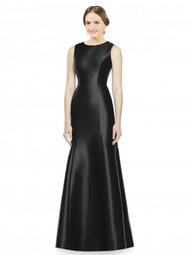 Keyhole Back Black Satin High Neck Long Sleeveless Bridesmaid Dress Toowoomba