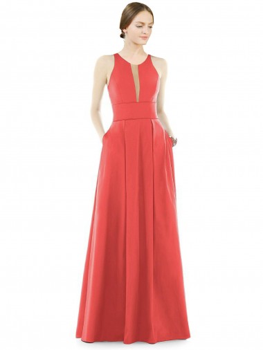 Firecracker Satin Jewel Neck Long Sleeveless Bridesmaid Dress Toowoomba