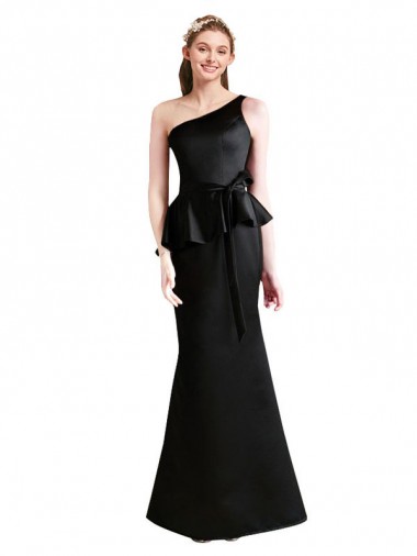 Black Satin One Shoulder Long Sleeveless Bridesmaid Dress Toowoomba