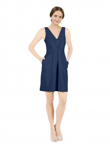 Open Back Satin V-Neck Knee Length Sleeveless Evening Gown / Bridesmaid Dress Toowoomba