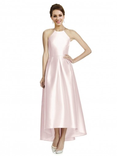 Open Back Satin Spaghetti Straps Long Sleeveless High Low Bridesmaid Dress Toowoomba