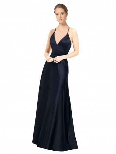 Satin Spaghetti Straps Long Sleeveless Prom Dress / Bridal Party Dress Toowoomba
