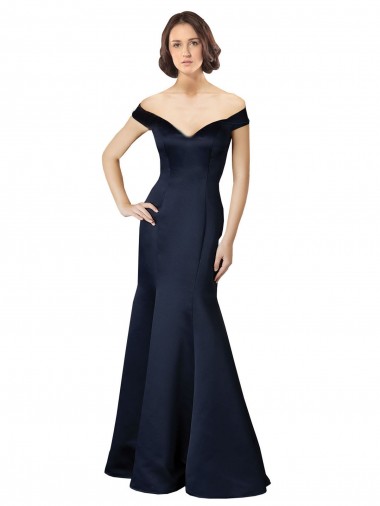 Satin Off the Shoulder Long Cap Sleeves Prom Dress / Bridesmaid Dress Toowoomba