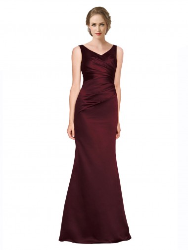 Low Back Satin V-Neck Long Sleeveless Black Tie Evening Gown / Prom Dress / Bridesmaid Dress Toowoomba