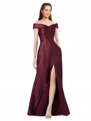 Satin Off the Shoulder Long Cap Sleeves Black Tie Evening Gown / Prom Dress / Bridesmaid Dress Toowoomba