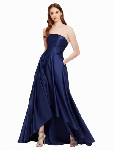 Low Back Satin Strapless Long Sleeveless High Low Evening Gown / Prom Dress / Bridesmaid Dress Toowoomba