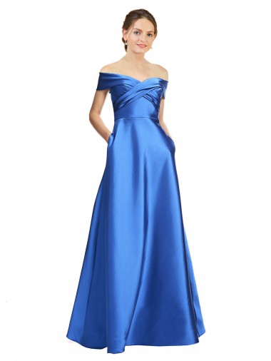 Satin Off the Shoulder Long Sleeveless Black Tie Evening Gown / Prom Dress / Bridesmaid Dress Toowoomba