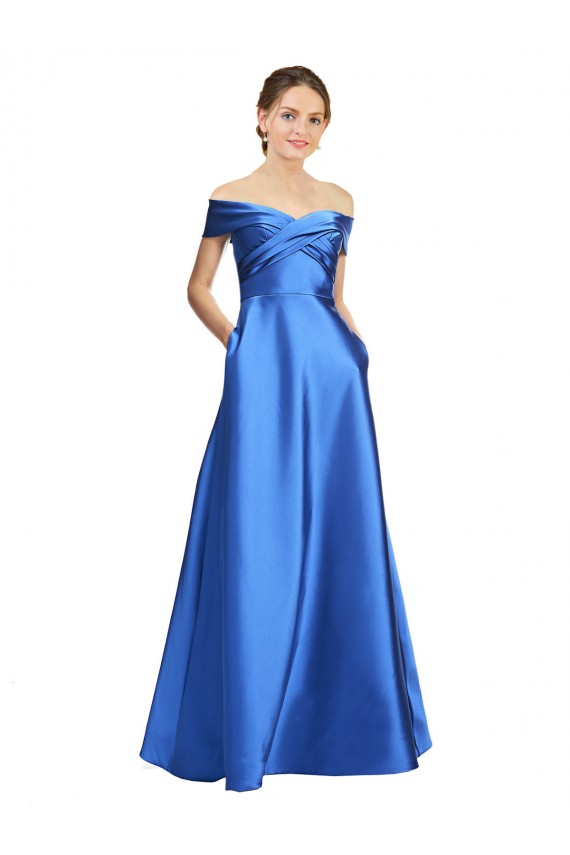 Satin Off the Shoulder Long Sleeveless Black Tie Evening Gown / Prom Dress / Bridesmaid Dress Toowoomba