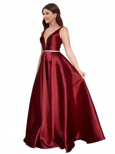 V-Back Satin V-Neck Long Sleeveless Formal Plus Size Evening Gown / Prom Dress / Bridesmaid Dress Toowoomba