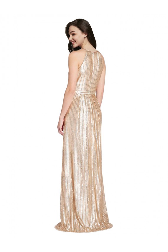Gold Sequin Halter Neck Long Sleeveless Formal Evening Gown / Prom Dress / Bridesmaid Dress Toowoomba