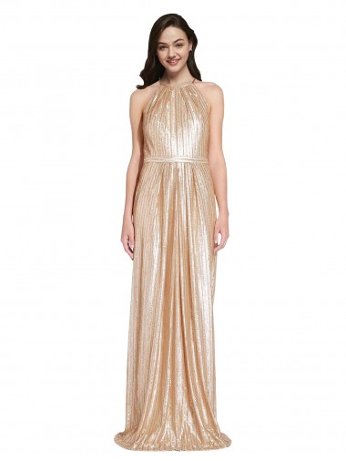 Gold Sequin Halter Neck Long Sleeveless Formal Evening Gown / Prom Dress / Bridesmaid Dress Toowoomba