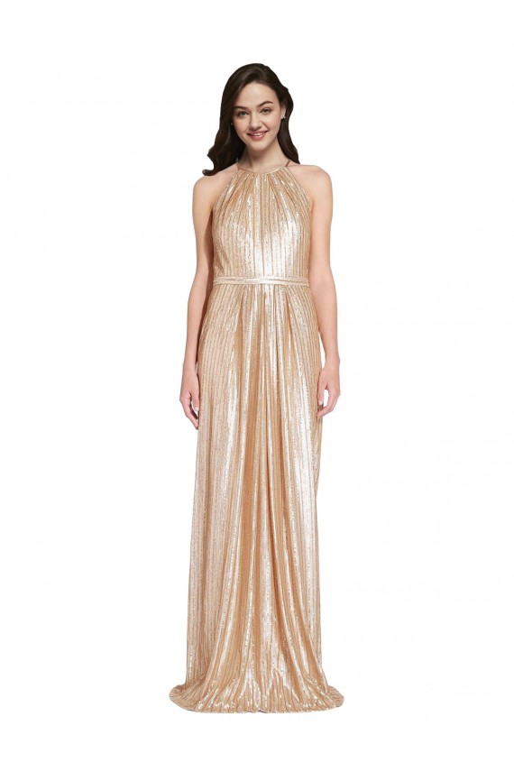 Gold Sequin Halter Neck Long Sleeveless Formal Evening Gown / Prom Dress / Bridesmaid Dress Toowoomba