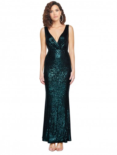Dark Green Sequin V-Neck Long Sleeveless Bridesmaid Dress / Evening Dress Toowoomba