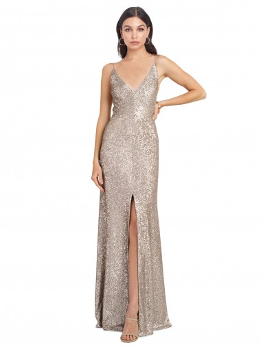 V-Back Sheath Sequin & Sparkling Sequin V-Neck Long Sleeveless Formal Evening Gown / Prom Dress / Bridesmaid Dress Toowoomba