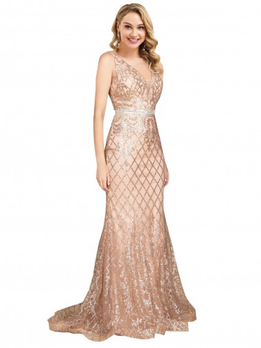 V-Back Sequin & Sparkling Sequin V-Neck Long Sleeveless Formal Plus Size Evening Gown / Prom Dress / Bridesmaid Dress Toowoomba