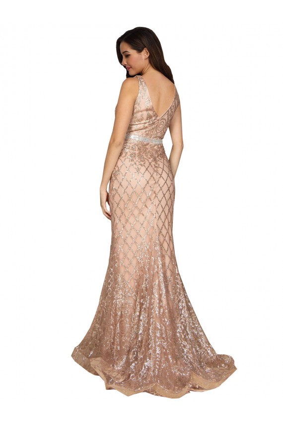V-Back Sequin & Sparkling Sequin V-Neck Long Sleeveless Formal Plus Size Evening Gown / Prom Dress / Bridesmaid Dress Toowoomba