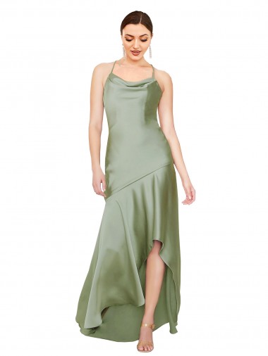 Open Back Silk like Satin Cowl Neck Long Sleeveless High Low Evening Gown / Prom Dress / Bridesmaid Dress Toowoomba