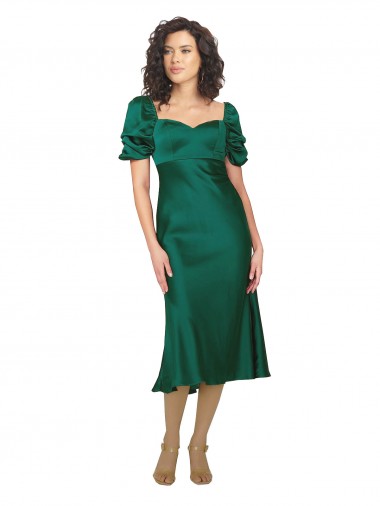 Low Back Silk like Satin Sweetheart Midi Length Short Sleeves Formal Evening Gown / Prom Dress / Bridesmaid Dress Toowoomba