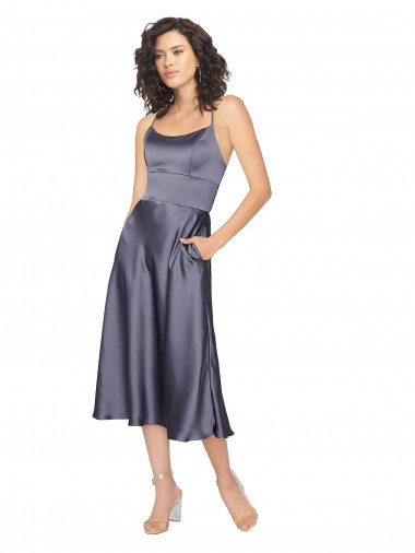 Keyhole Back Silk like Satin Scoop Neck Midi Length Sleeveless Prom Dress / Bridesmaid Dress Toowoomba