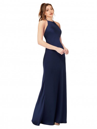 Open Back Silk like Satin High Neck Long Sleeveless Formal Evening Gown / Prom Dress / Bridesmaid Dress Toowoomba