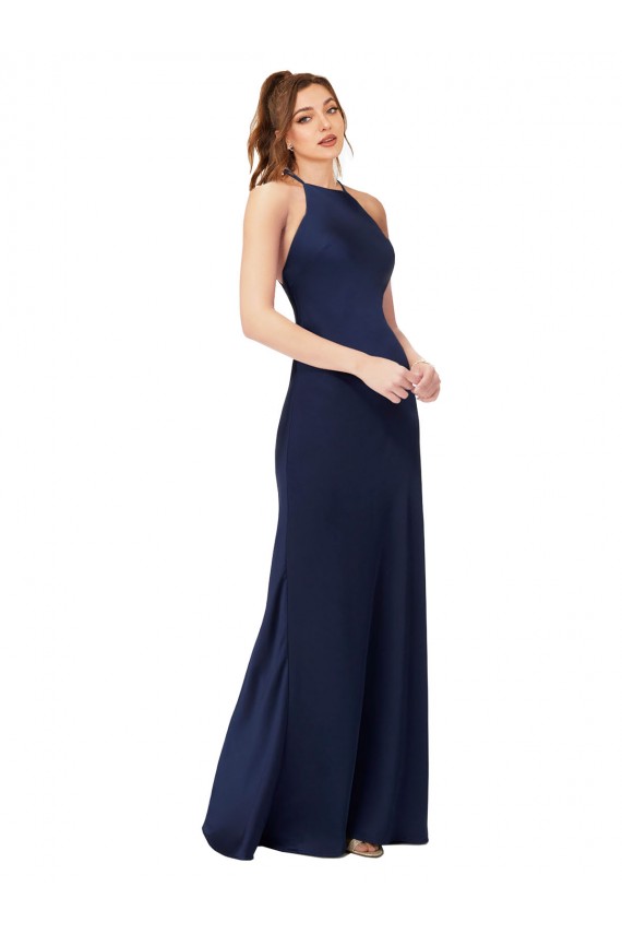 Open Back Silk like Satin High Neck Long Sleeveless Formal Evening Gown / Prom Dress / Bridesmaid Dress Toowoomba