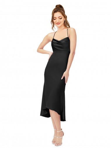 Open Back Silk like Satin Cowl Neck Midi Length Sleeveless High Low Evening Gown / Prom Dress / Bridesmaid Dress Toowoomba