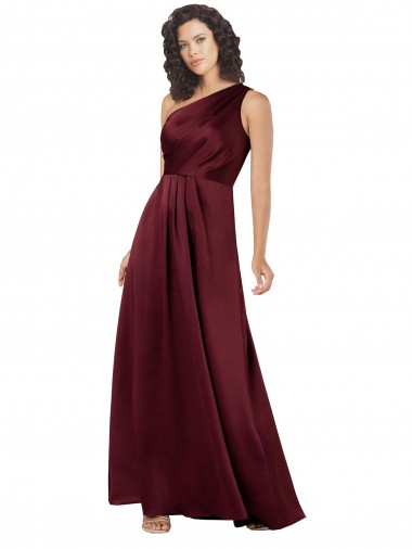 Burgundy Silk like Satin One Shoulder Long Sleeveless Formal Evening Gown / Prom Dress / Bridesmaid Dress Toowoomba