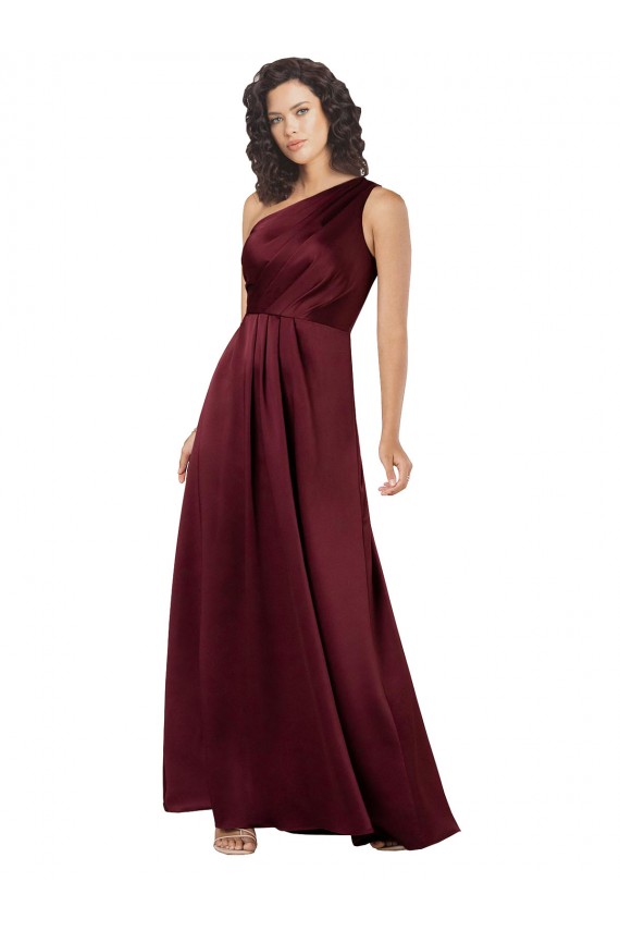 Burgundy Silk like Satin One Shoulder Long Sleeveless Formal Evening Gown / Prom Dress / Bridesmaid Dress Toowoomba