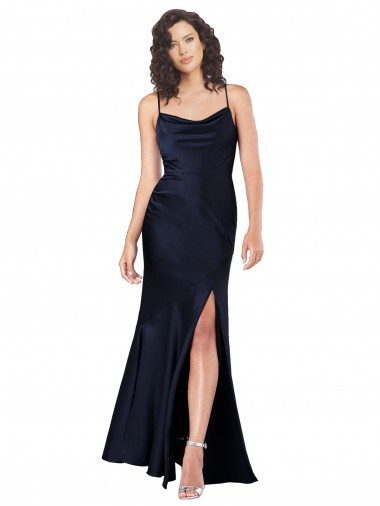 Silk like Satin Cowl Neck Long Sleeveless Black Tie Evening Gown / Prom Dress / Bridesmaid Dress Toowoomba