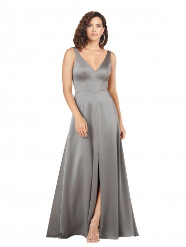 Pearl Grey Silk like Satin V-Neck Long Sleeveless Formal Evening Gown / Prom Dress / Bridesmaid Dress Toowoomba