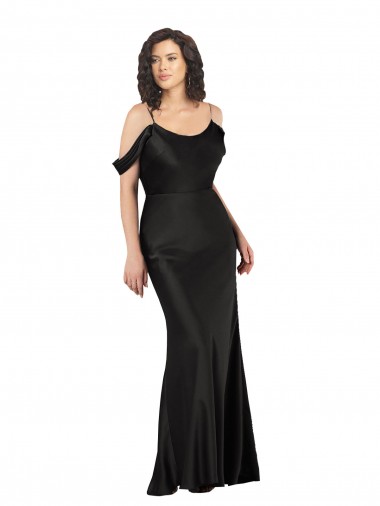 Low Back Black Silk like Satin Off the Shoulder Long Sleeveless Formal Dress / Bridesmaid Dress Toowoomba