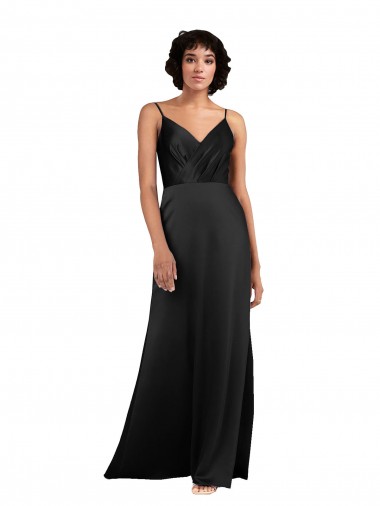 Black Silk like Satin V-Neck Long Sleeveless Formal Evening Gown / Prom Dress / Bridesmaid Dress Toowoomba
