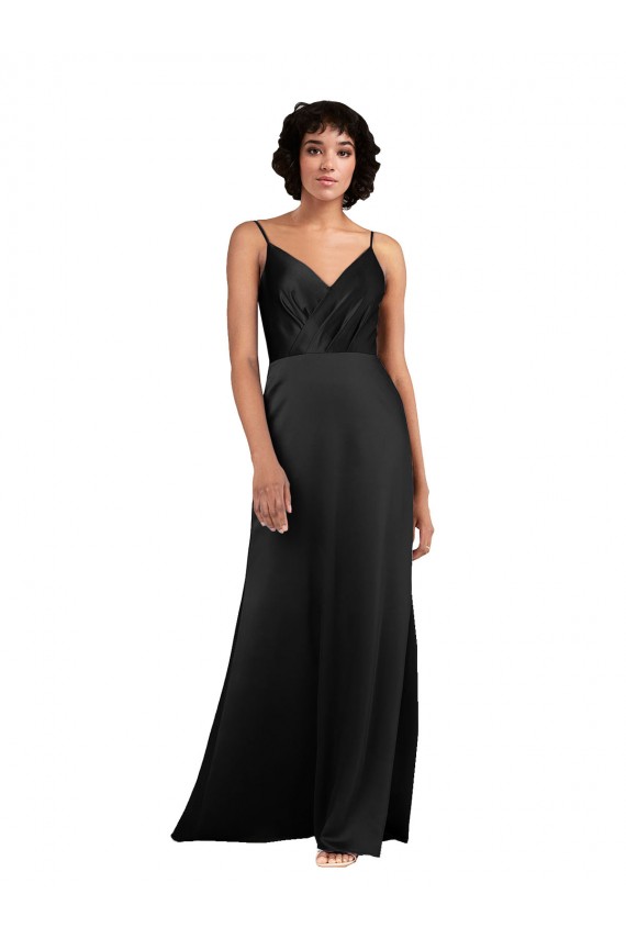 Black Silk like Satin V-Neck Long Sleeveless Formal Evening Gown / Prom Dress / Bridesmaid Dress Toowoomba