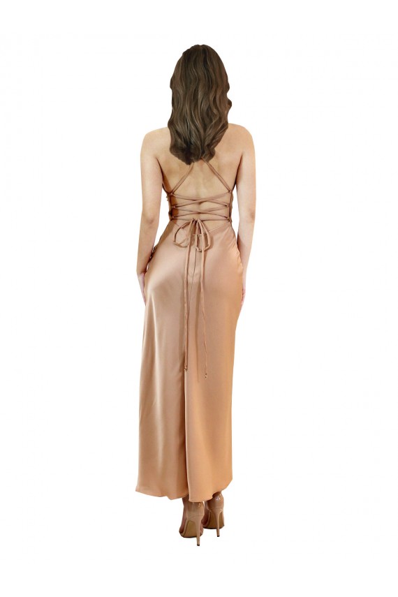 Open Back Rose Gold Silk like Satin Cowl Neck Midi Length Sleeveless Formal Evening Gown / Prom Dress / Bridesmaid Dress Toowoomba