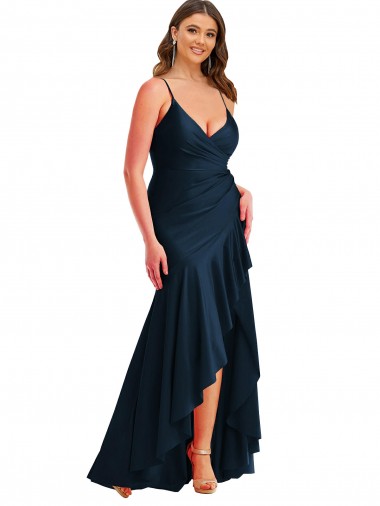 Silk like Satin Spaghetti Straps Long Sleeveless High Low Plus Size Evening Gown / Prom Dress / Bridesmaid Dress Toowoomba