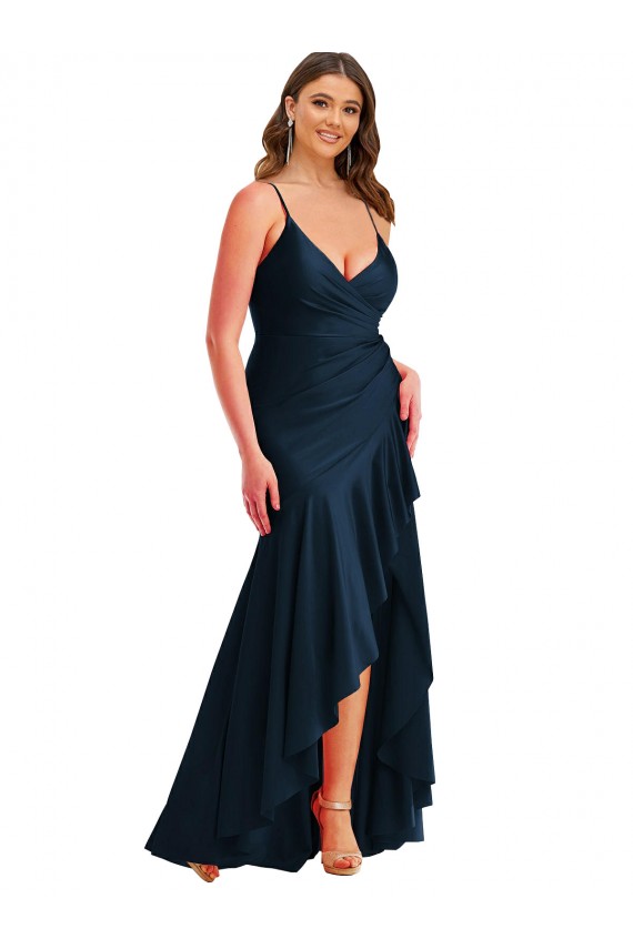 Silk like Satin Spaghetti Straps Long Sleeveless High Low Plus Size Evening Gown / Prom Dress / Bridesmaid Dress Toowoomba